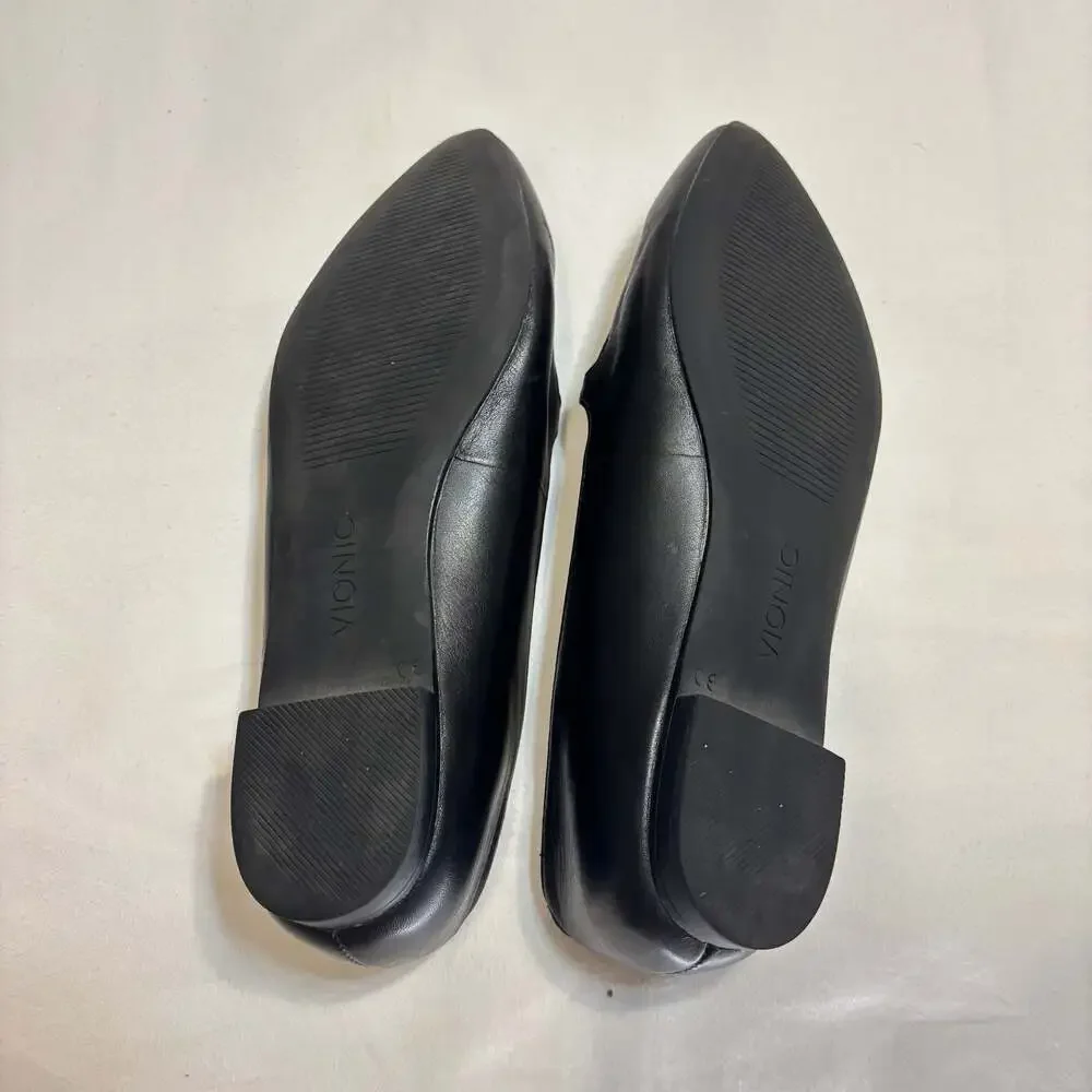 Vionic Black Leather Gem Delilah Pointed Toe Mary Jane Flats Size 6.5